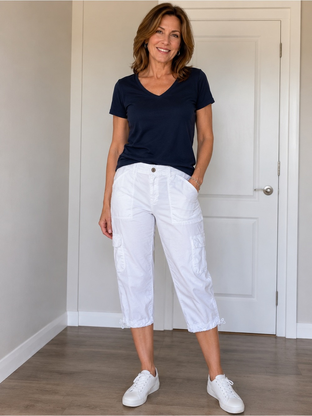 Time and Tru White Cropped Cargo Capris